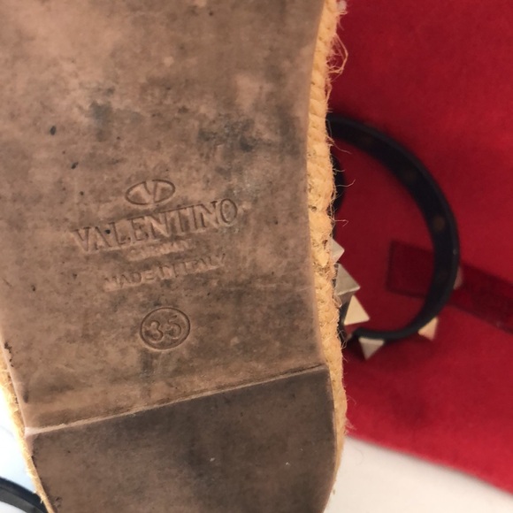 VALENTINO  GARAVANI Navy Blue Leather Rockstud Ankle Strap Espadrilles SZ 35 - Picture 7 of 16